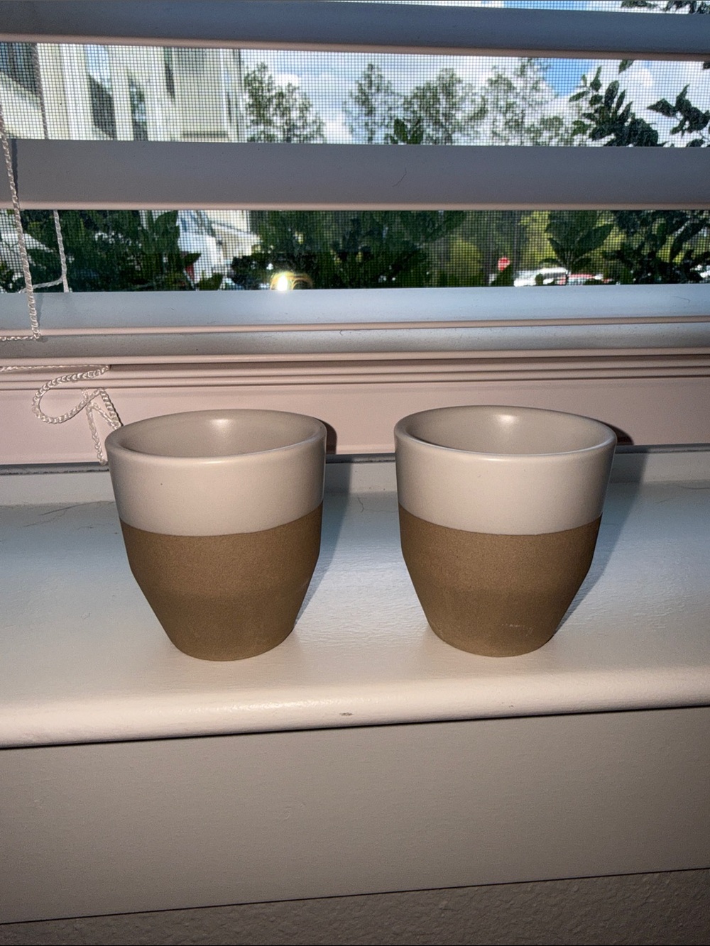 Set of Two Two-Tone Ceramic Cups - Cream & Brown